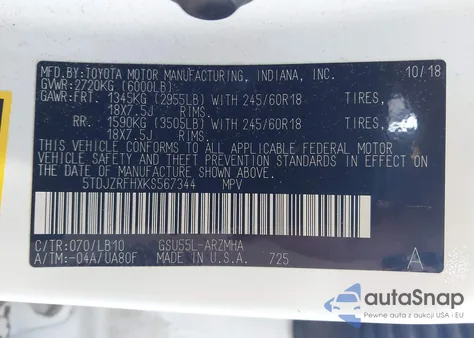 2019 Toyota Highlander Xle from USA, damaged, VIN 5TDJZRFHXKS56734